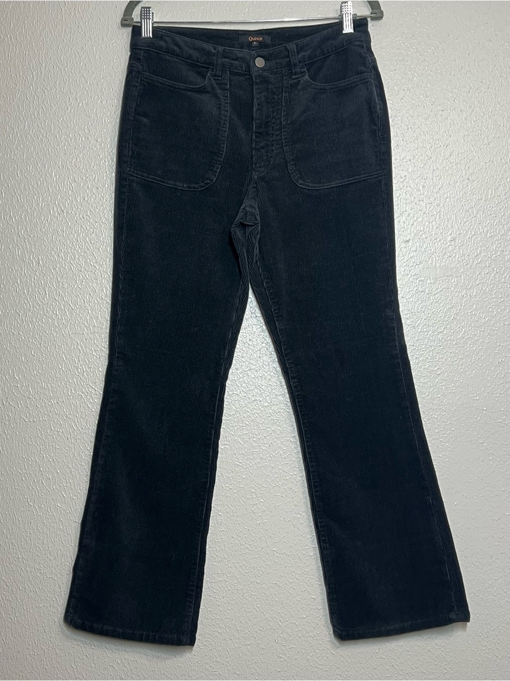 Quince Organic Stretch Corduroy Flare Pants Black Womens Size 6 Front Pockets